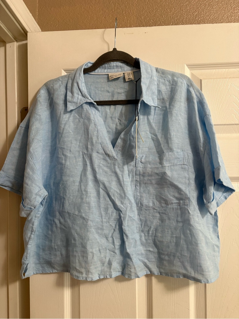 NEW 100% Linen Rachel Zoe blouse top short sleeve NWT lagenlook cottagecore XL